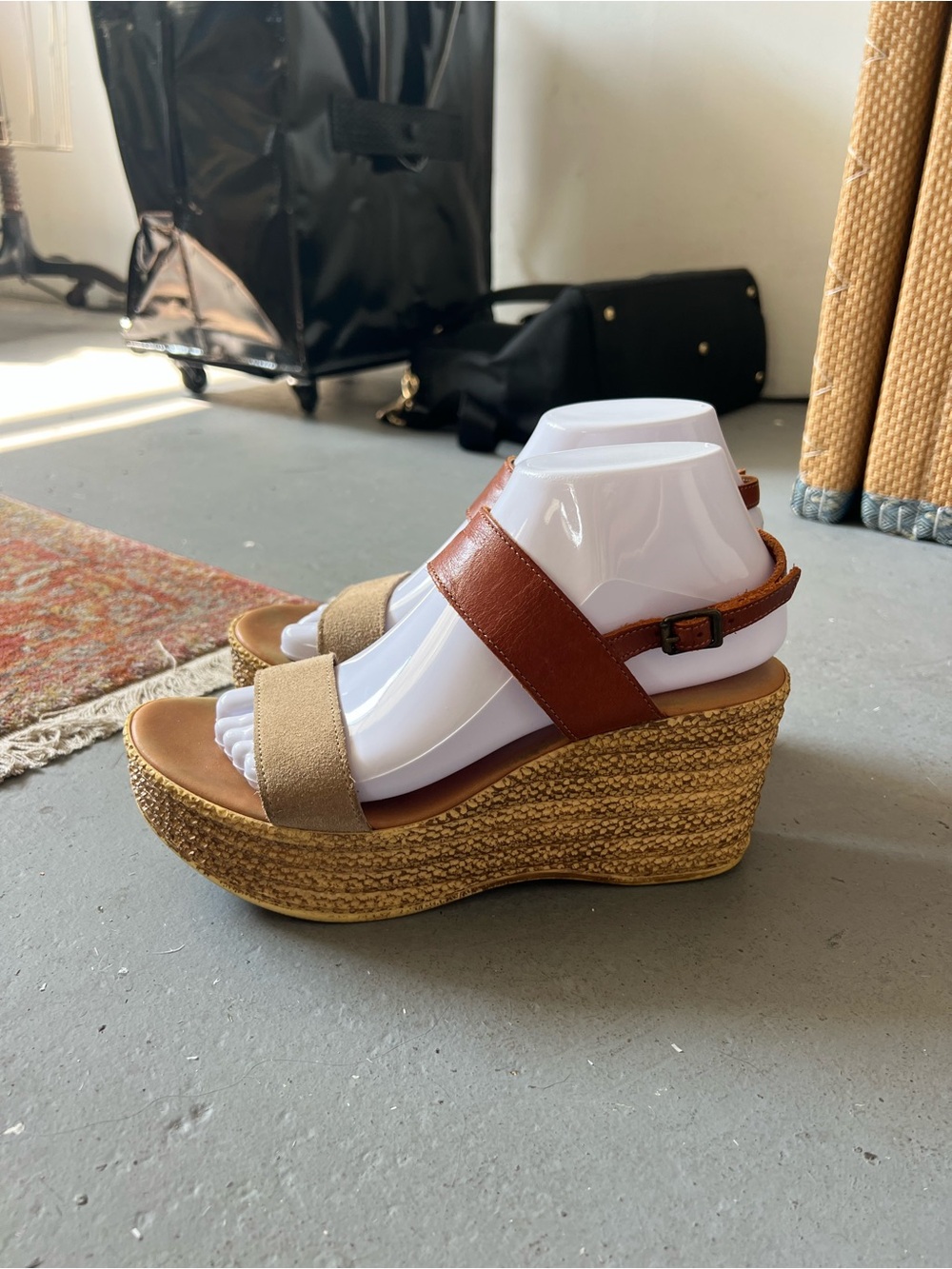 Espadrille Wedge Sandals in Brown and Beige